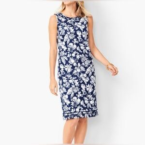 Talbots navy blue and white‎ fruit print sleeveless sheath dress size 12 casual